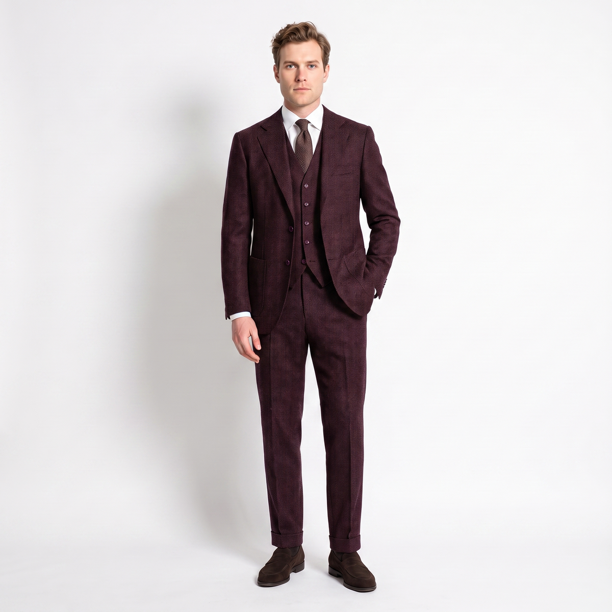 Ceehuteey 3 Pieces Men's Suit Herringbone Notch Lapel Suits (Blazer+Vest+Pants)