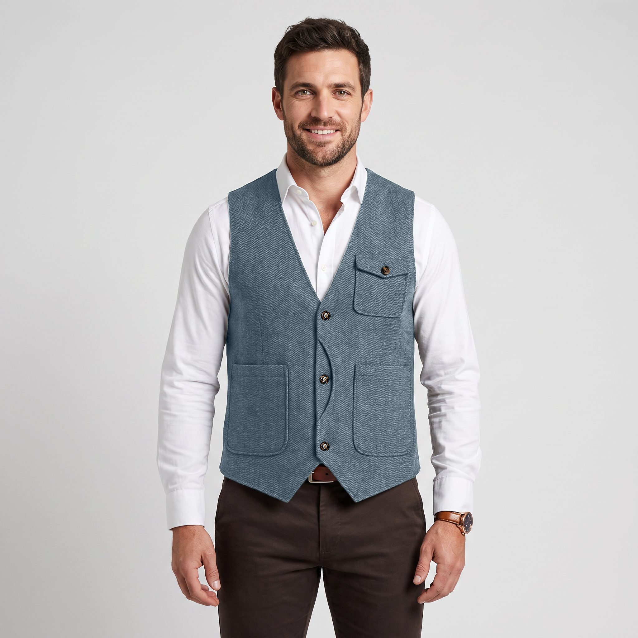 Ceehuteey Men‘s Causual V Neck Tweed Herringbone Waistcoat