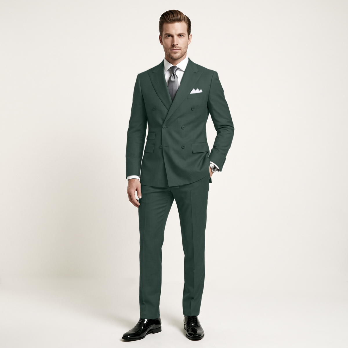 Ceehuteey Men's 2 Pieces Double Breasted Peak Lapel Men's Suits (Blazer+Pants)