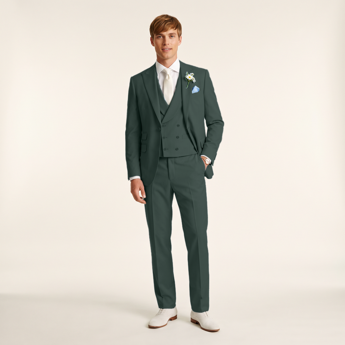 Ceehuteey 3 Pieces Men's Suits Double-Breasted Peak Lapel Suits (Blazer+Vest+Pants)