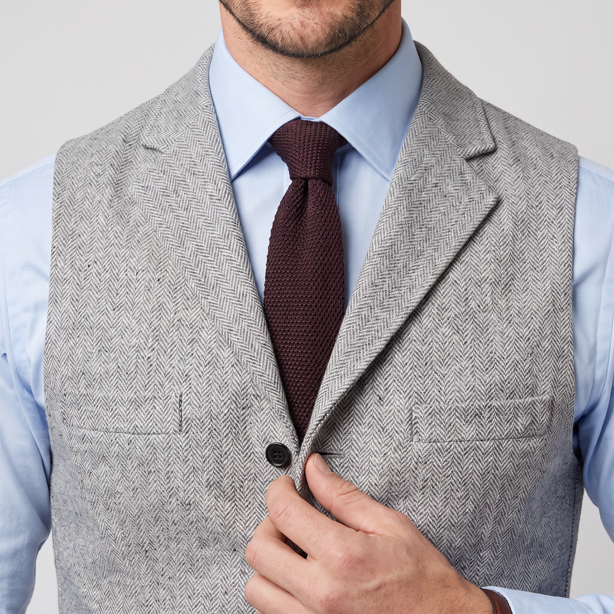 Ceehuteey Men's Classic Herringbone Notch Lapel Waistcoat