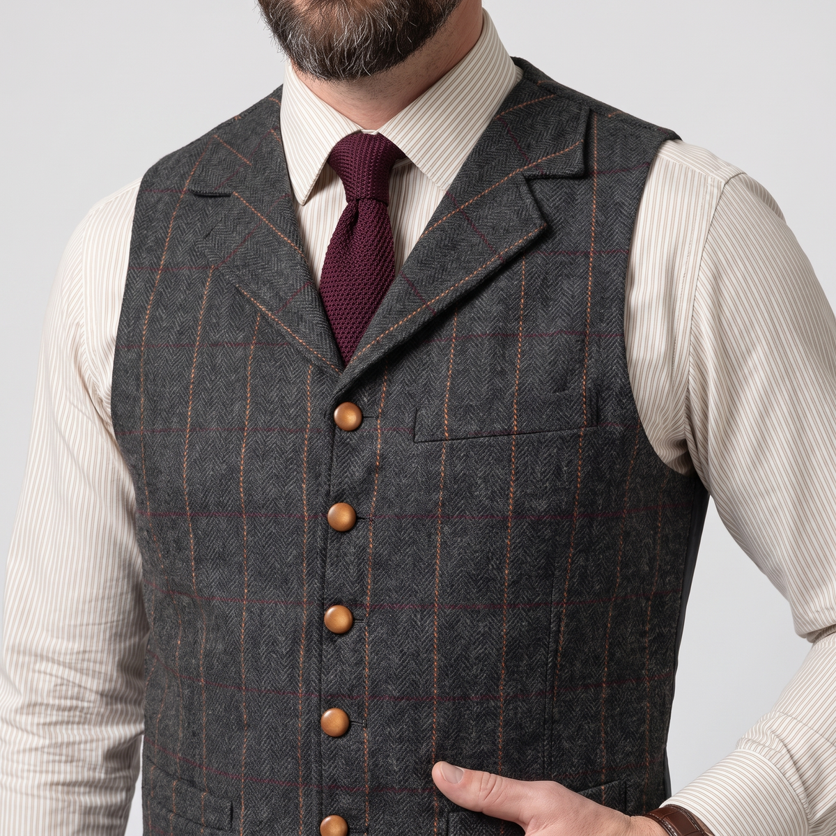 Ceehuteey Men's Plaid Tweed Notch Lapel Waistcoat
