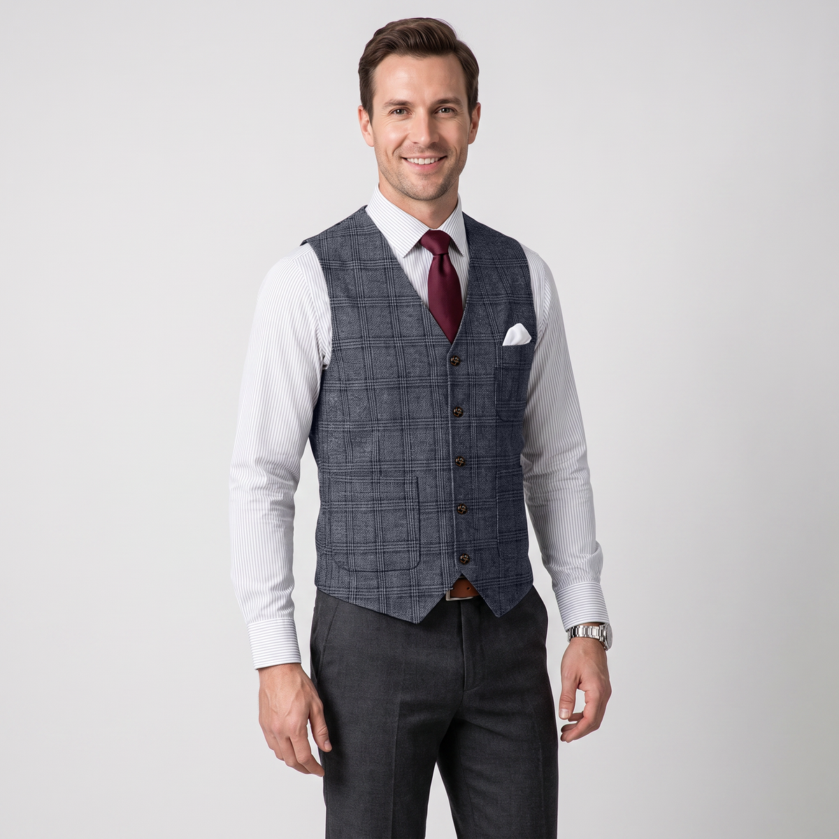 Ceehuteey Men's Causual Plaid Tweed V Neck Waistcoat