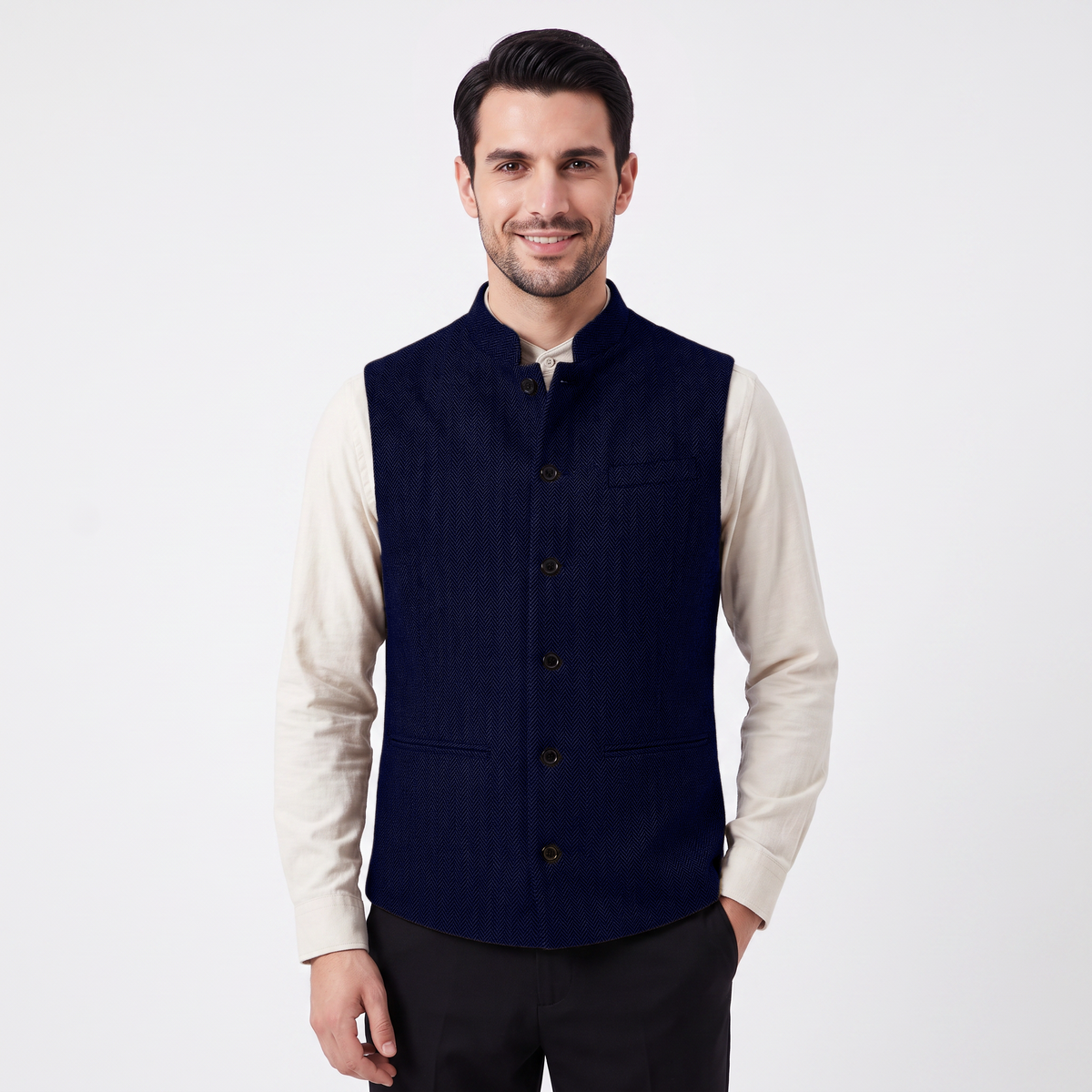 Ceehuteey Men's Herringbone Stand Collar Waistcoat