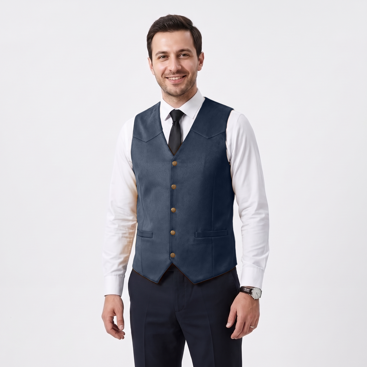 Ceehuteey Men's Suede Cowboy Suit Vest V Neck Waistcoat