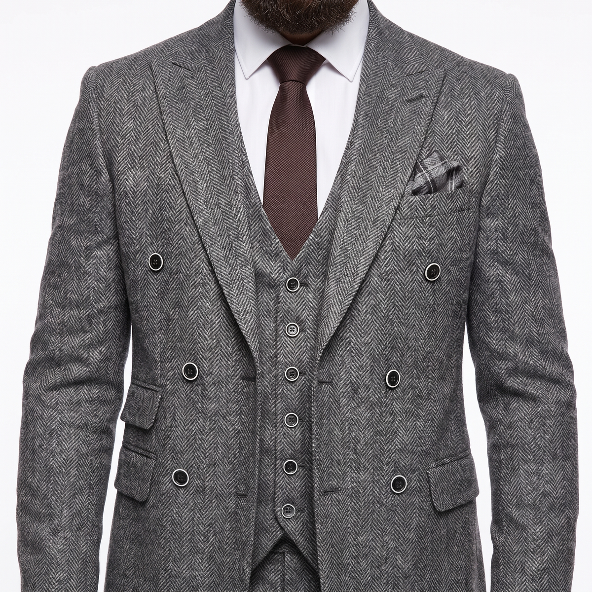 Ceehuteey Men's 3 Pieces Suit Classic Herringbone Tweed Peak Lapel Gent Suits (Blazer+Vest+Pants)