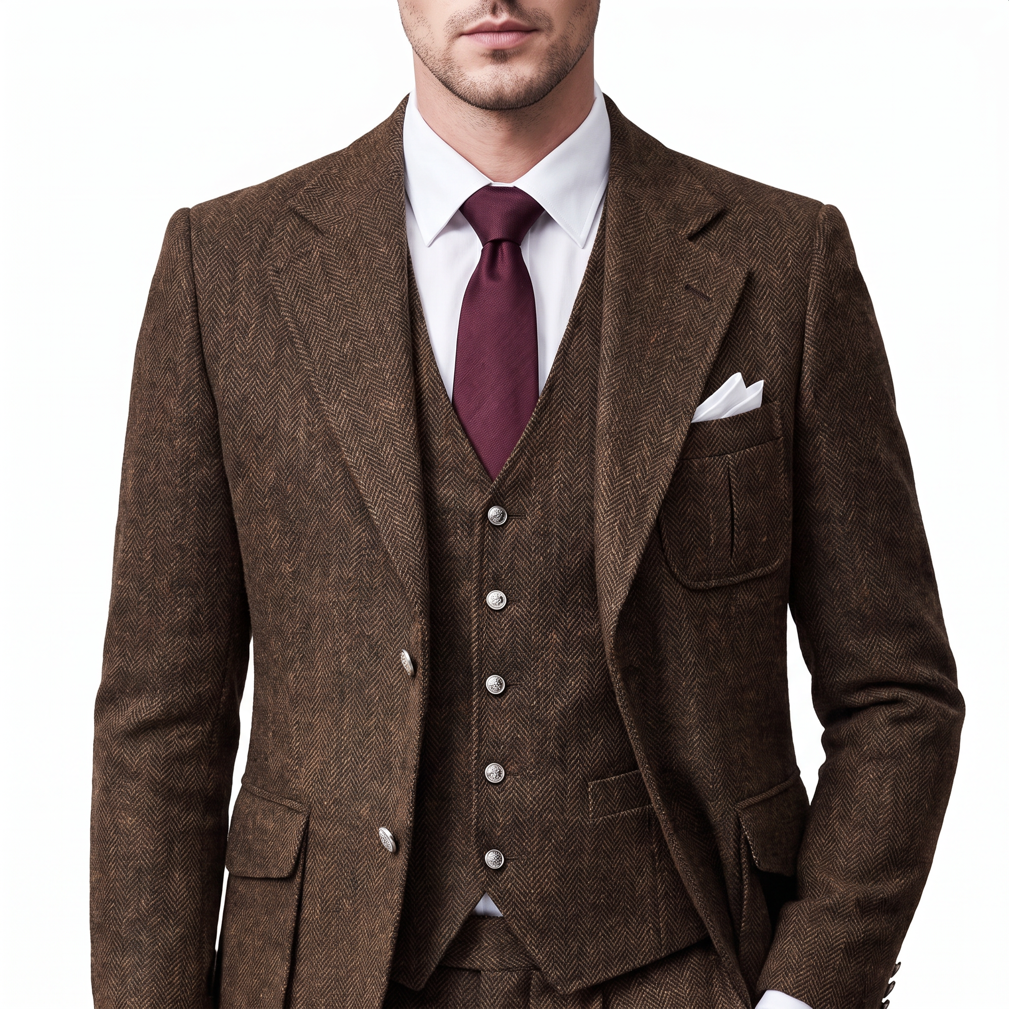 Ceehuteey Men's 3 Pieces Classic Herringbone Tweed Notch Lapel Suits (Blazer+Vest+Pants)