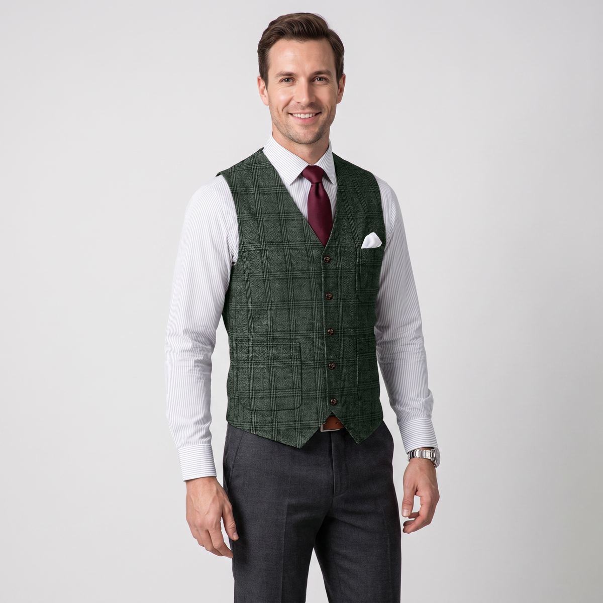 Ceehuteey Men's Causual Plaid Tweed V Neck Waistcoat