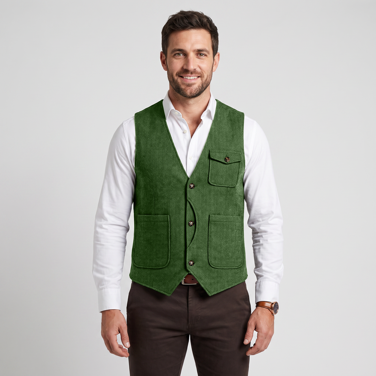 Ceehuteey Men‘s Causual V Neck Tweed Herringbone Waistcoat