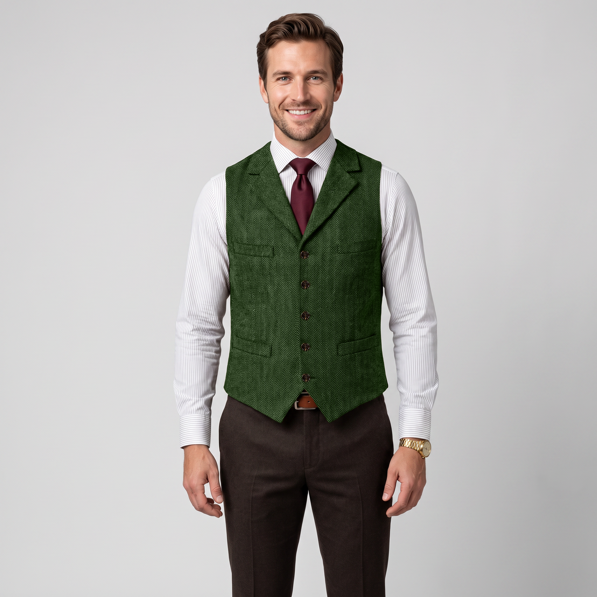 Ceehuteey Men's Suit Vest Herringbone Notch Lapel Waistcoat