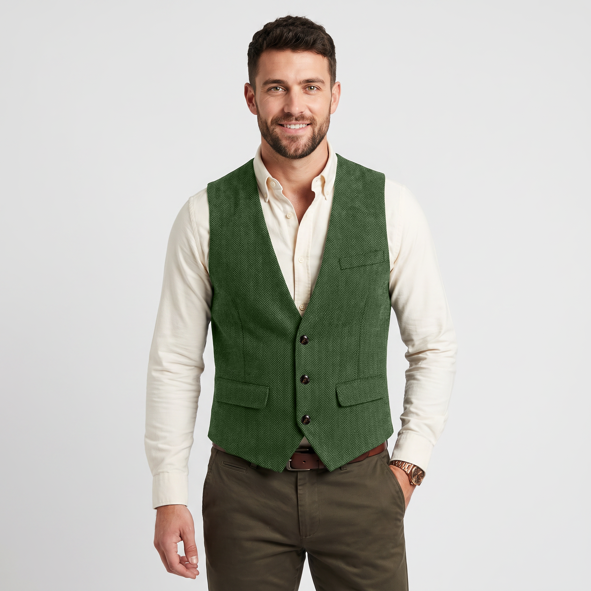 Ceehuteey Classic Men's V Neck Herringbone Waistcoat