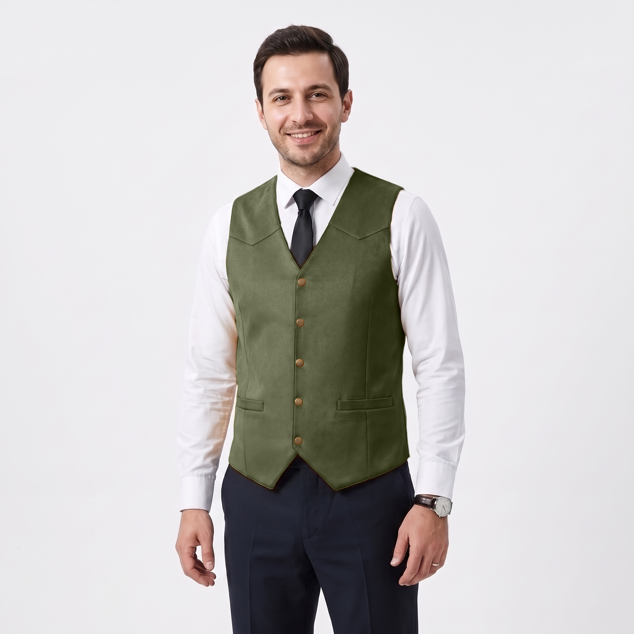 Ceehuteey Men's Suede Cowboy Suit Vest V Neck Waistcoat