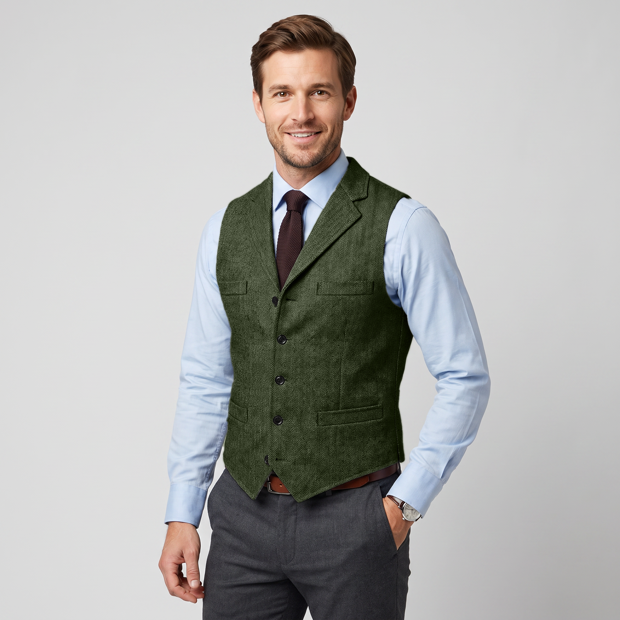 Ceehuteey Men's Classic Herringbone Notch Lapel Waistcoat