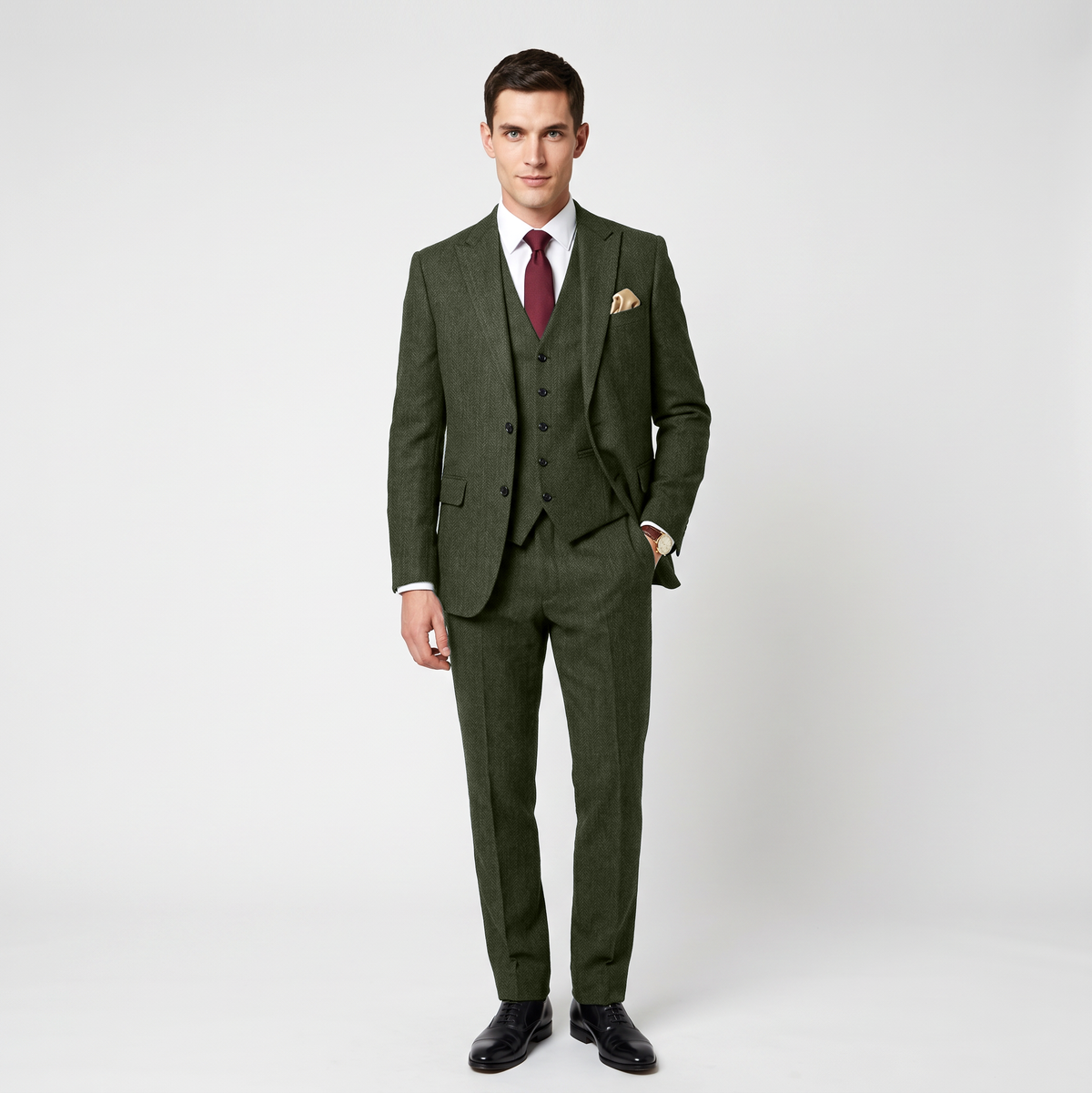 Ceehuteey 3 Pieces Men's Herringbone Peak Lapel For Wedding (Blazer+Vest+Pants)