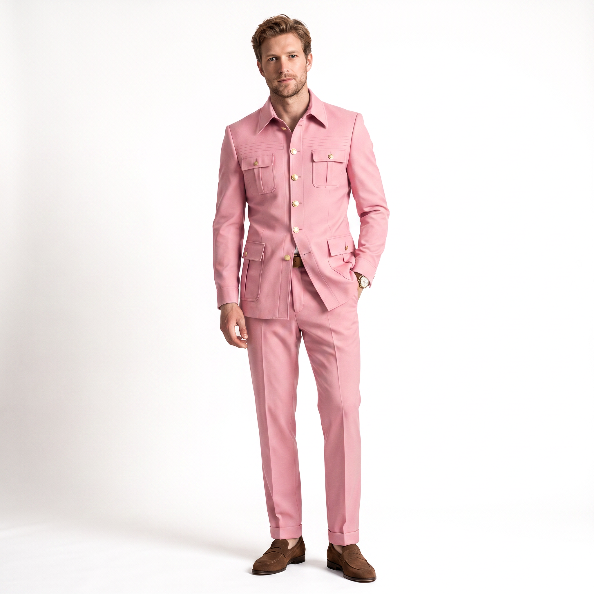 Ceehuteey Stylish Men's 2 Pieces Stand Collar Flat Men's Suits (Blazer+Pants)