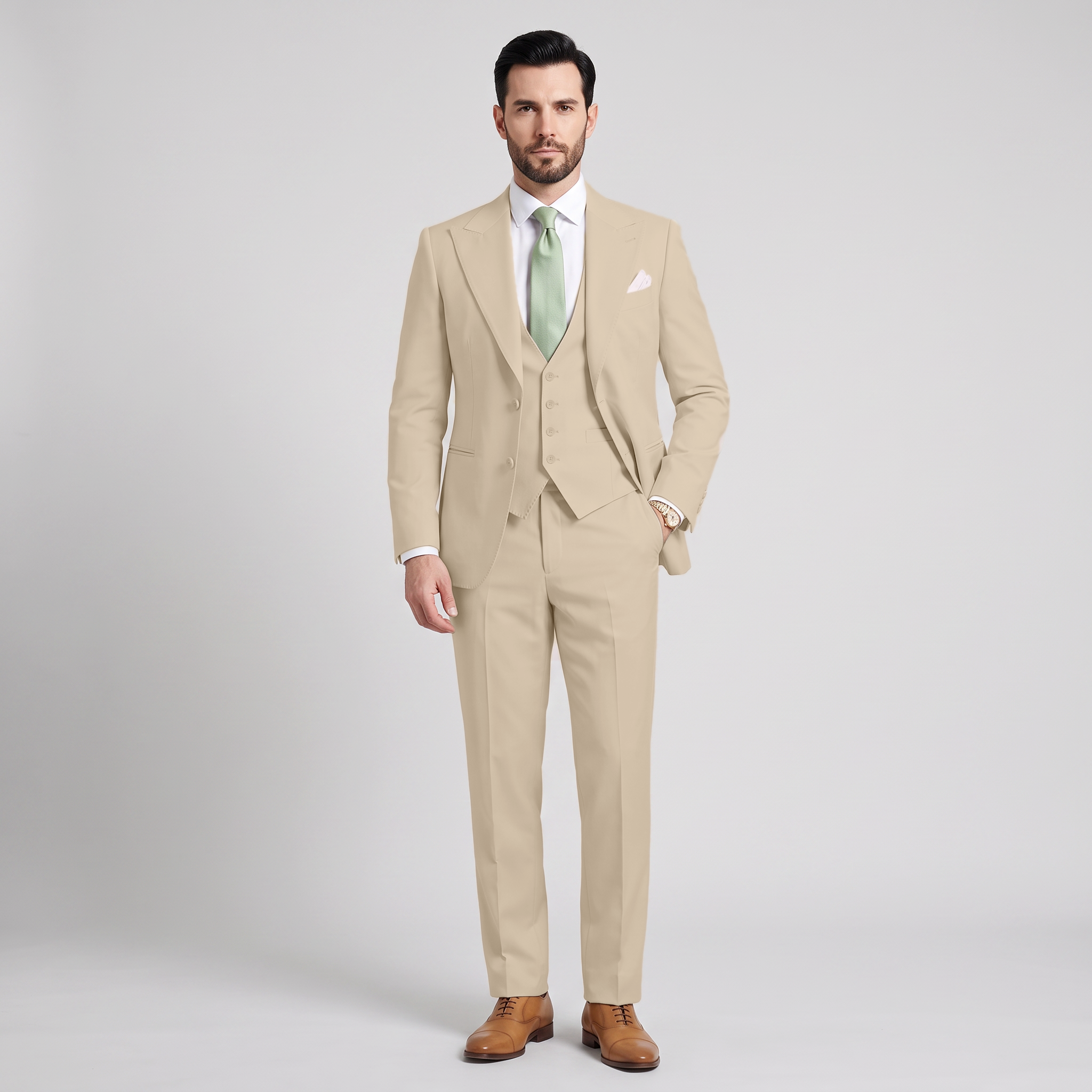 Ceehuteey Men's 3 Pieces Solid Peak Lapel Suits For Wedding (Blazer+Vest+Pants)