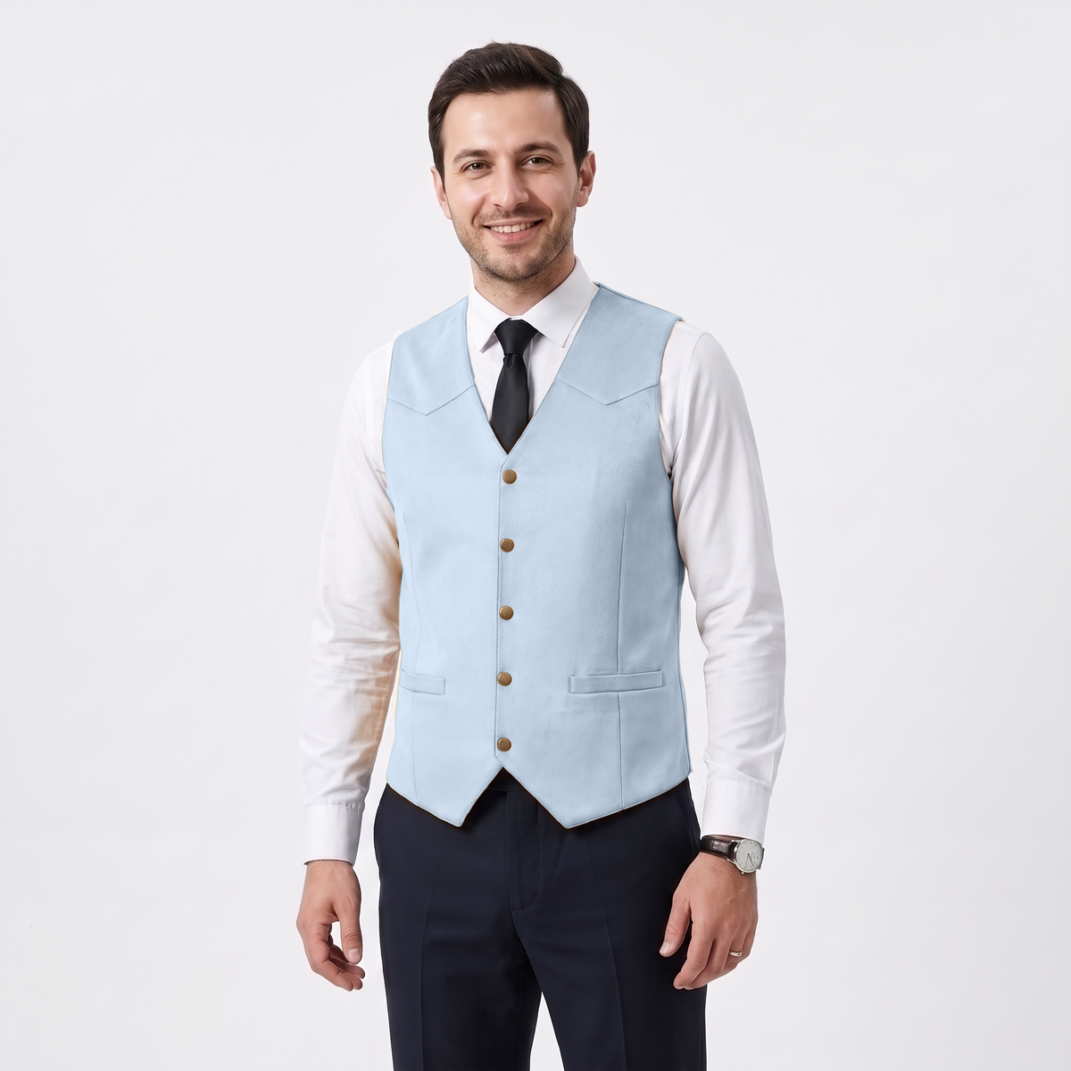 Ceehuteey Men's Suede Cowboy Suit Vest V Neck Waistcoat