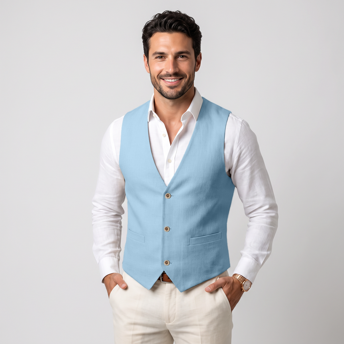 Ceehuteey Men's Linen V Neck Summer Waistcoat
