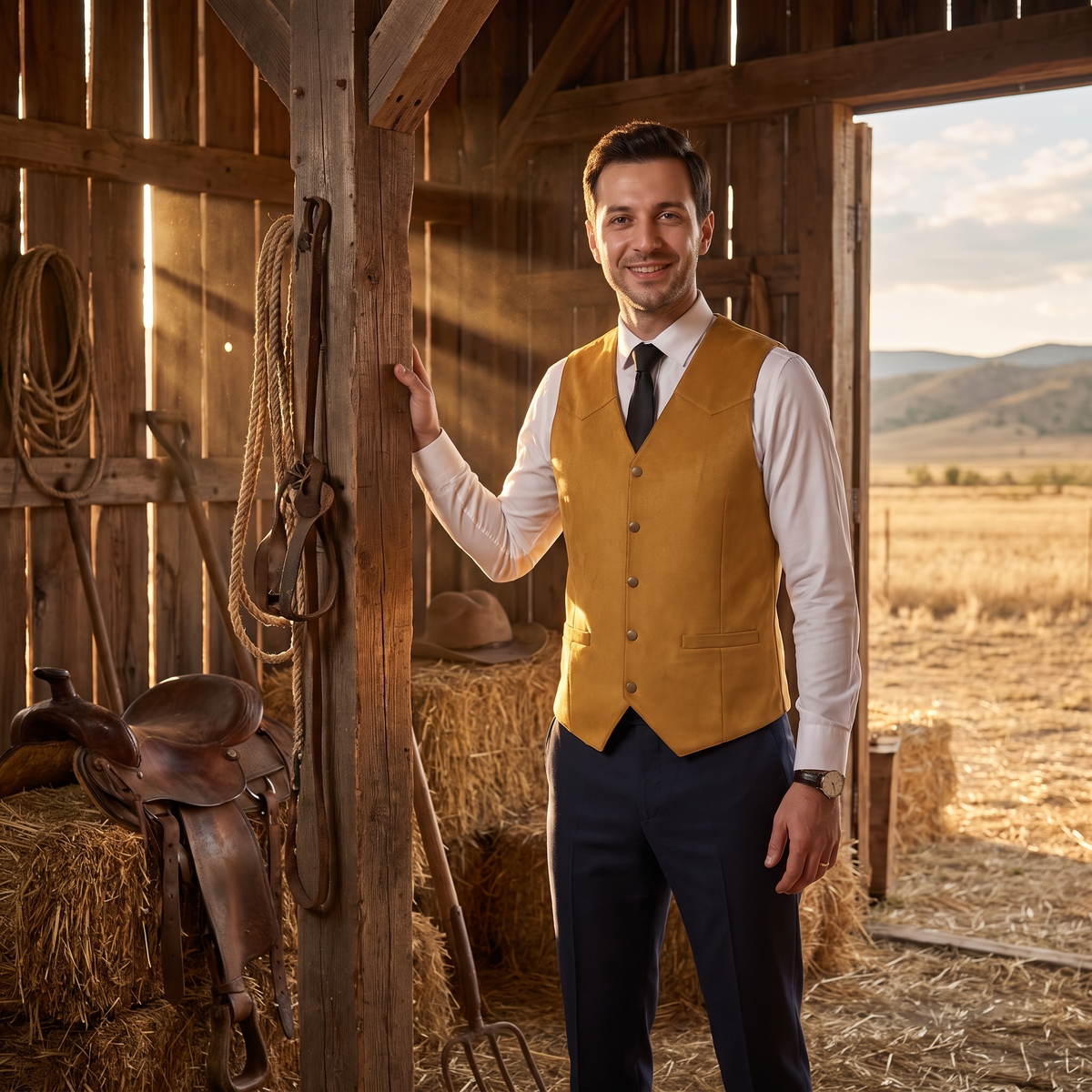 Ceehuteey Men's Suede Cowboy Suit Vest V Neck Waistcoat