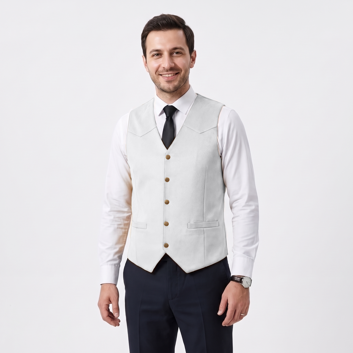 Ceehuteey Men's Suede Cowboy Suit Vest V Neck Waistcoat
