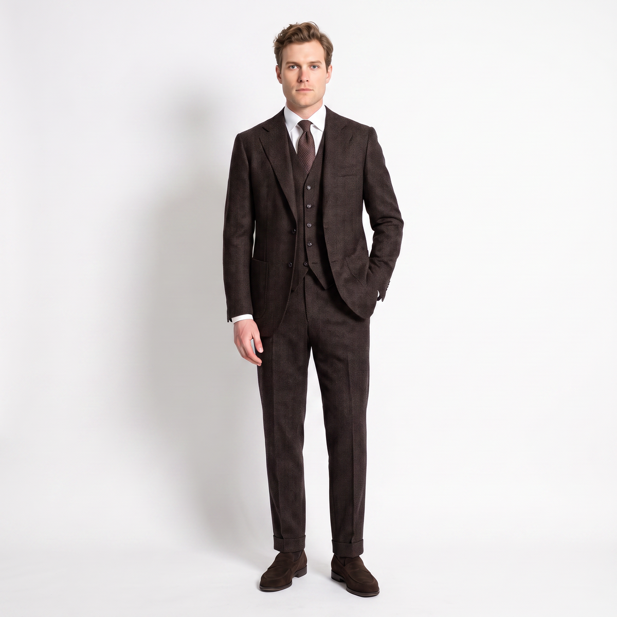 Ceehuteey 3 Pieces Men's Suit Herringbone Notch Lapel Suits (Blazer+Vest+Pants)