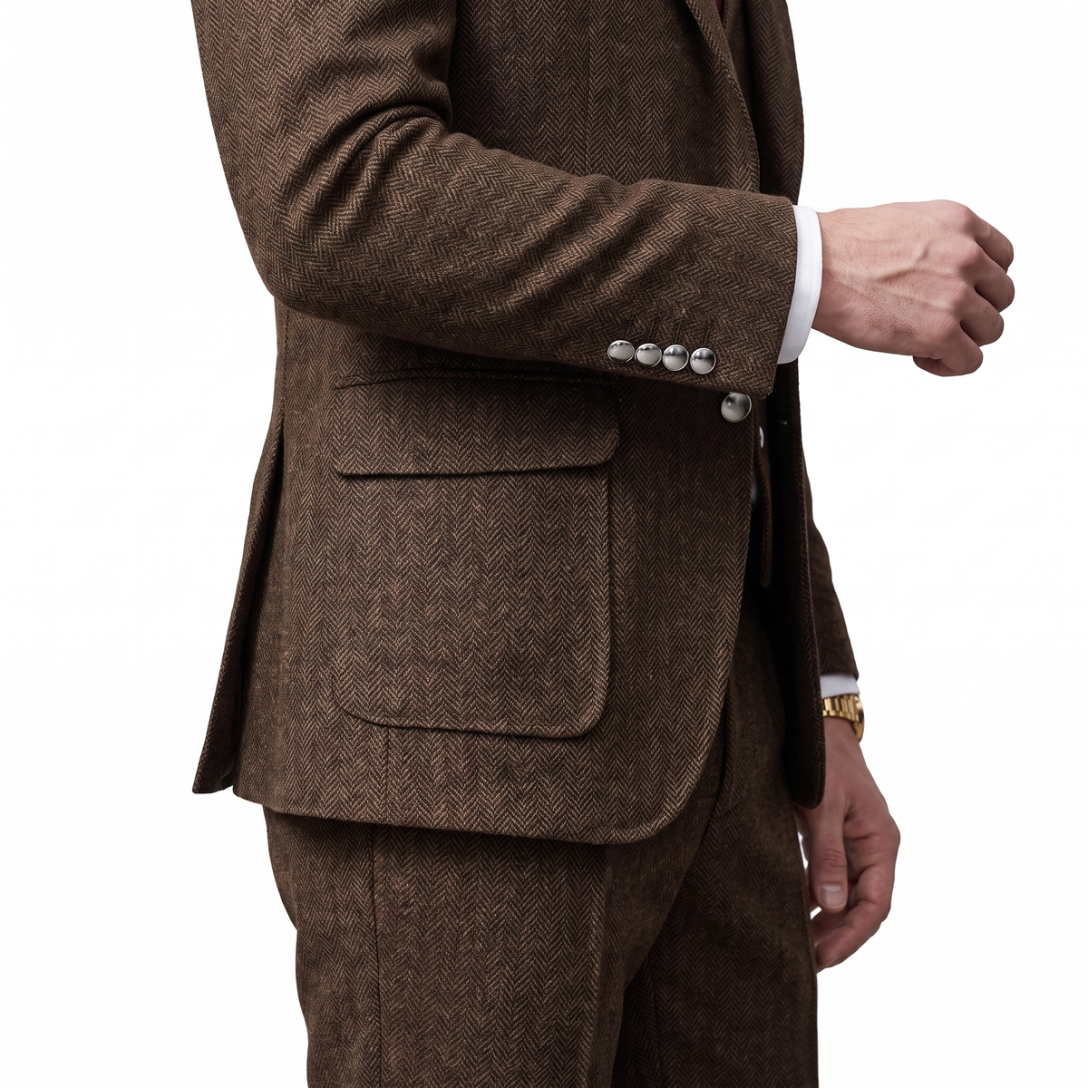 Ceehuteey Men's 3 Pieces Classic Herringbone Tweed Notch Lapel Suits (Blazer+Vest+Pants)