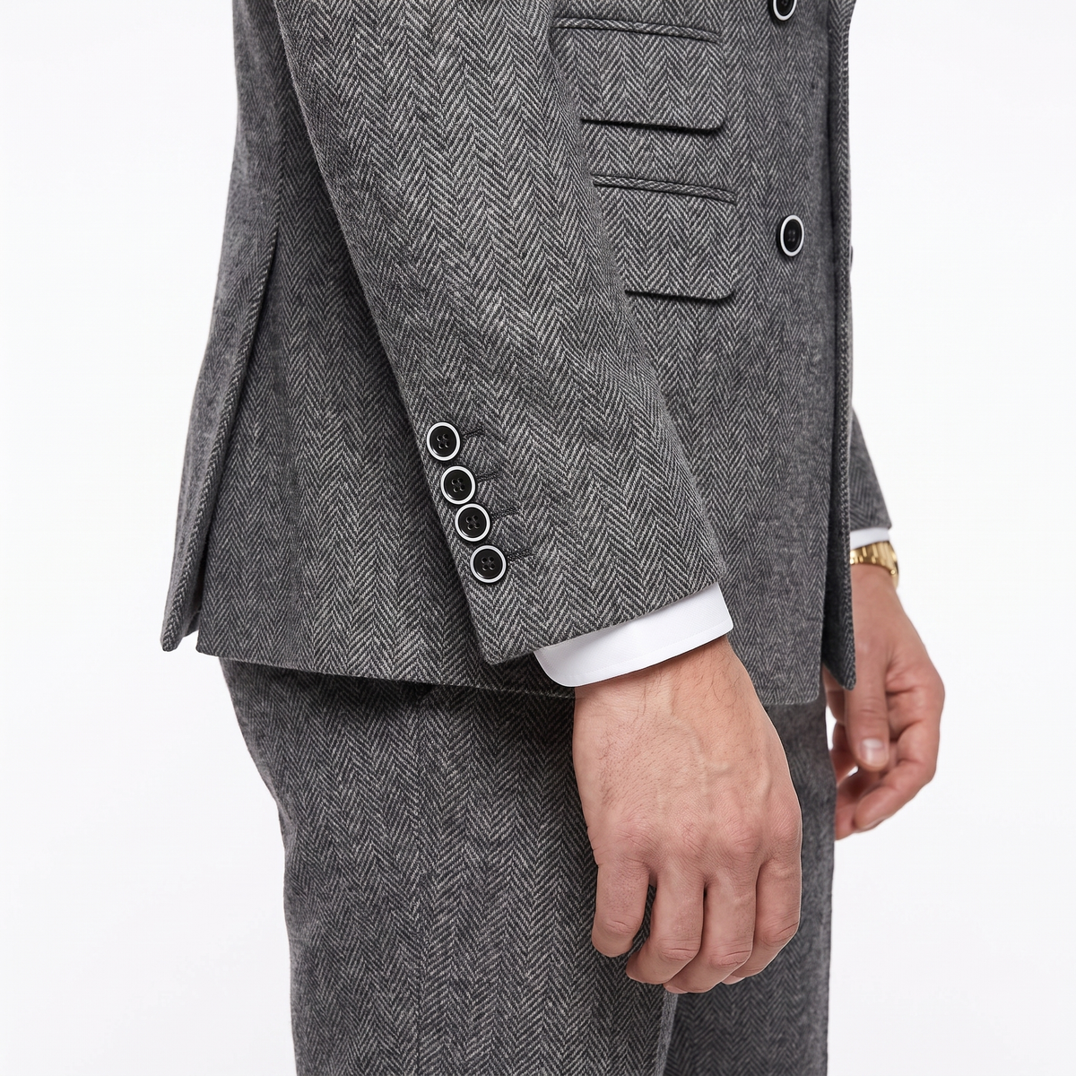 Ceehuteey Men's 3 Pieces Suit Classic Herringbone Tweed Peak Lapel Gent Suits (Blazer+Vest+Pants)