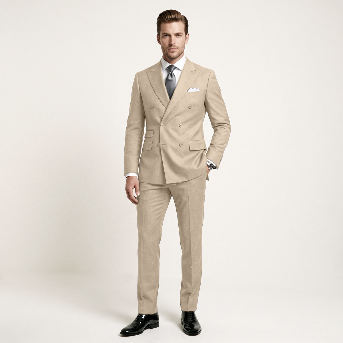 Ceehuteey Men's 2 Pieces Double Breasted Peak Lapel Men's Suits (Blazer+Pants)