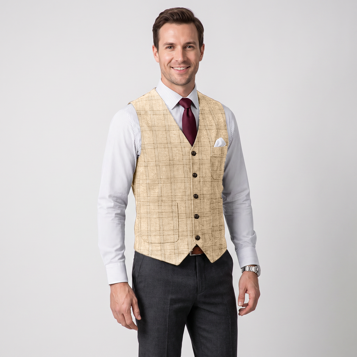 Ceehuteey Men's Causual Plaid Tweed V Neck Waistcoat