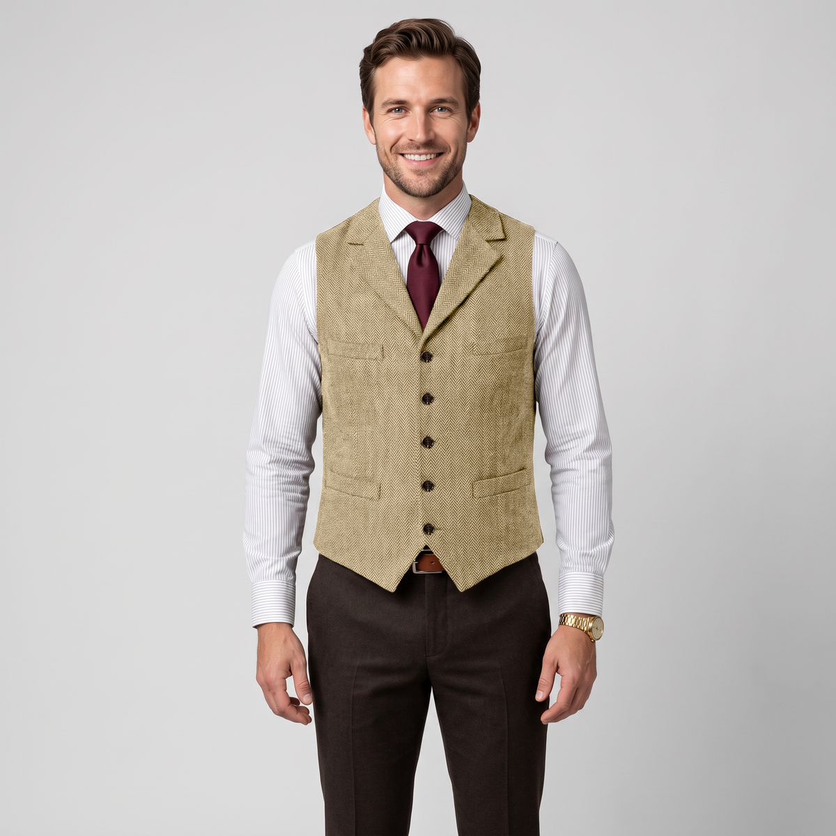 Ceehuteey Men's Suit Vest Herringbone Notch Lapel Waistcoat