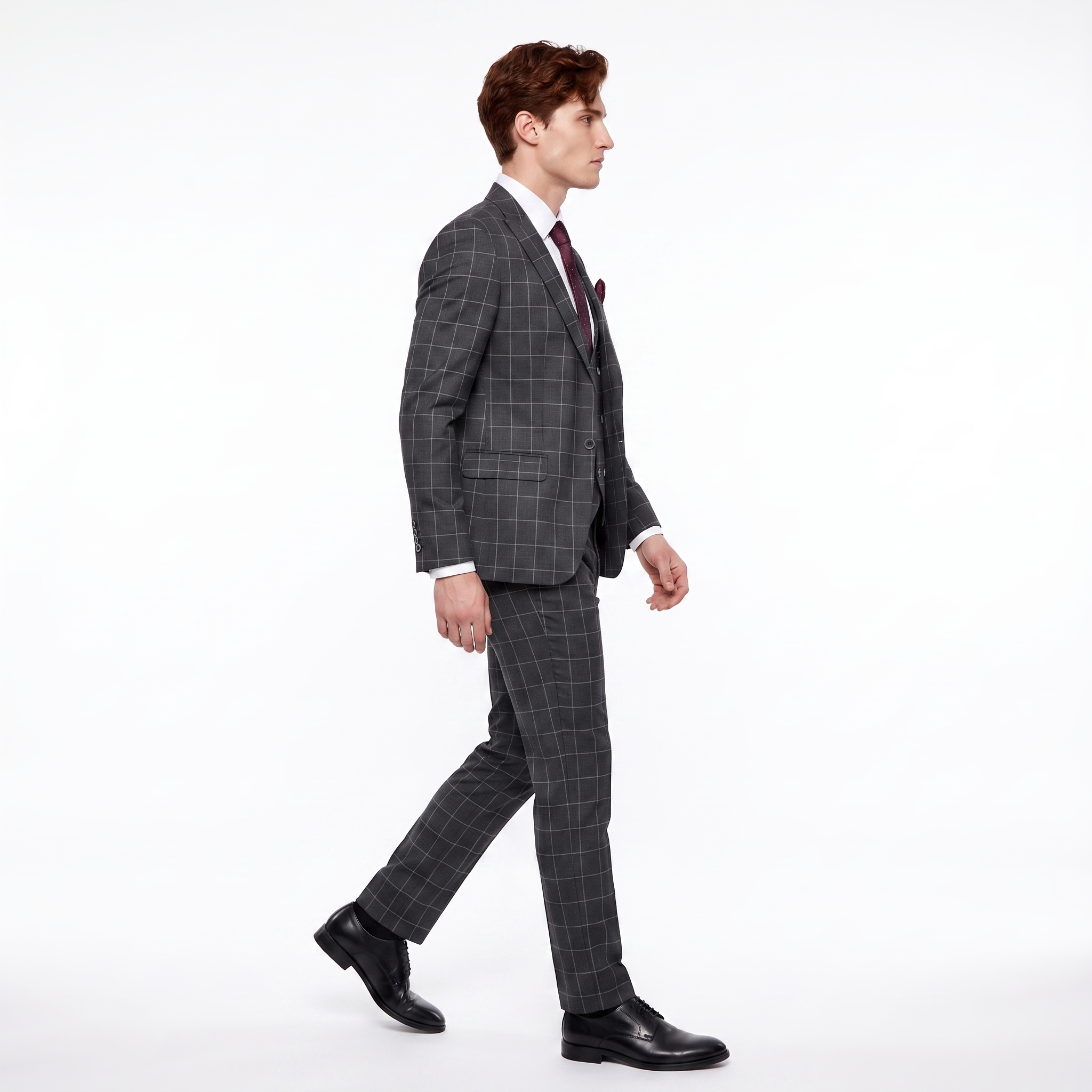 Ceehuteey Casual 3 Pieces Plaid Peak Lapel Men's Suits (Blazer+Vest+Pants)