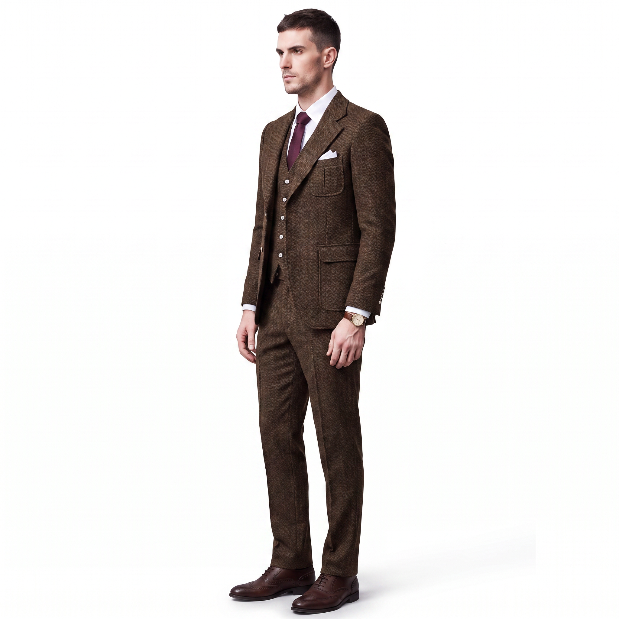 Ceehuteey Men's 3 Pieces Classic Herringbone Tweed Notch Lapel Suits (Blazer+Vest+Pants)