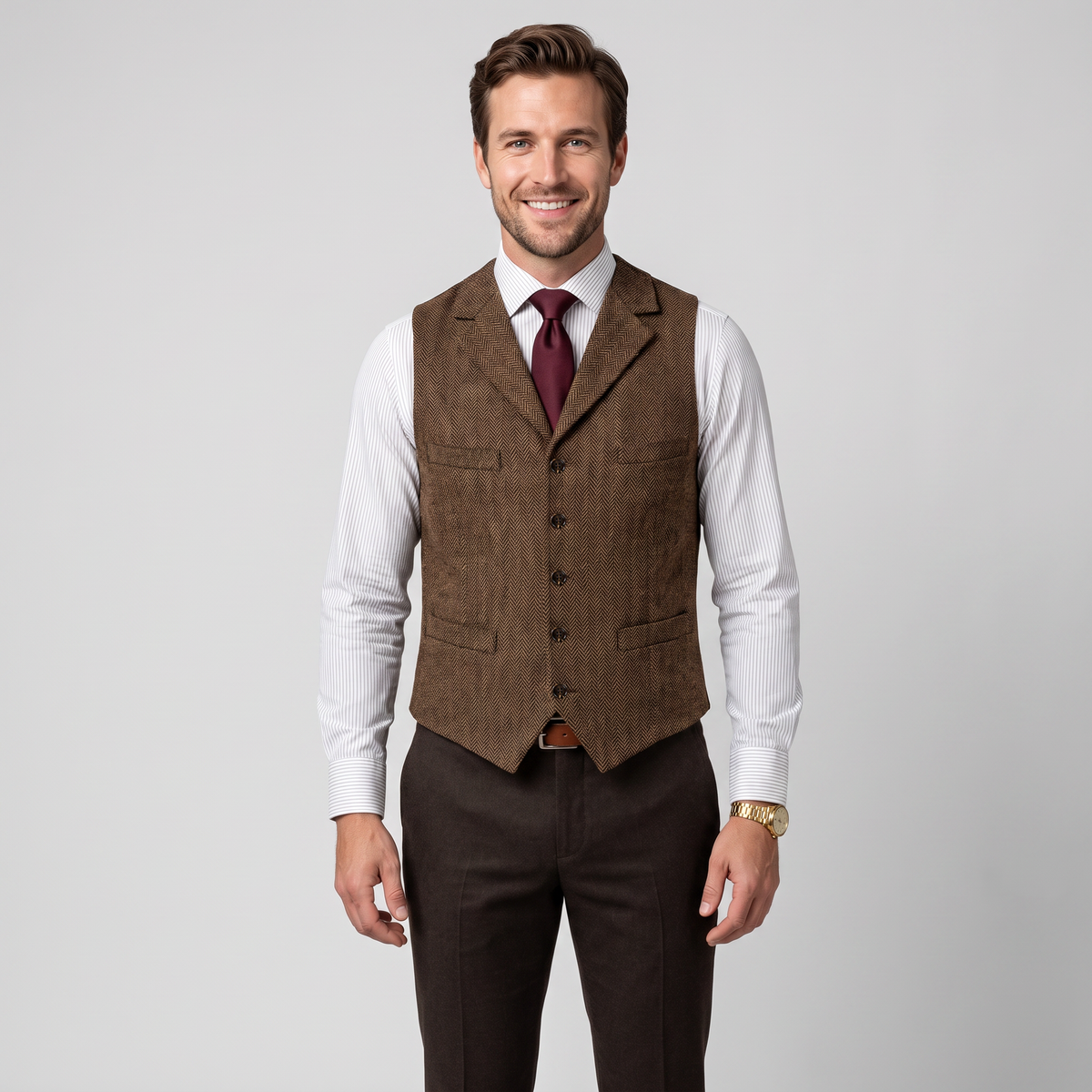 Ceehuteey Men's Suit Vest Herringbone Notch Lapel Waistcoat