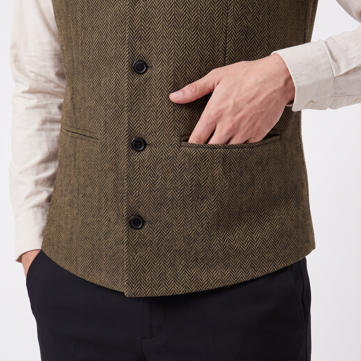 Ceehuteey Men's Herringbone Stand Collar Waistcoat