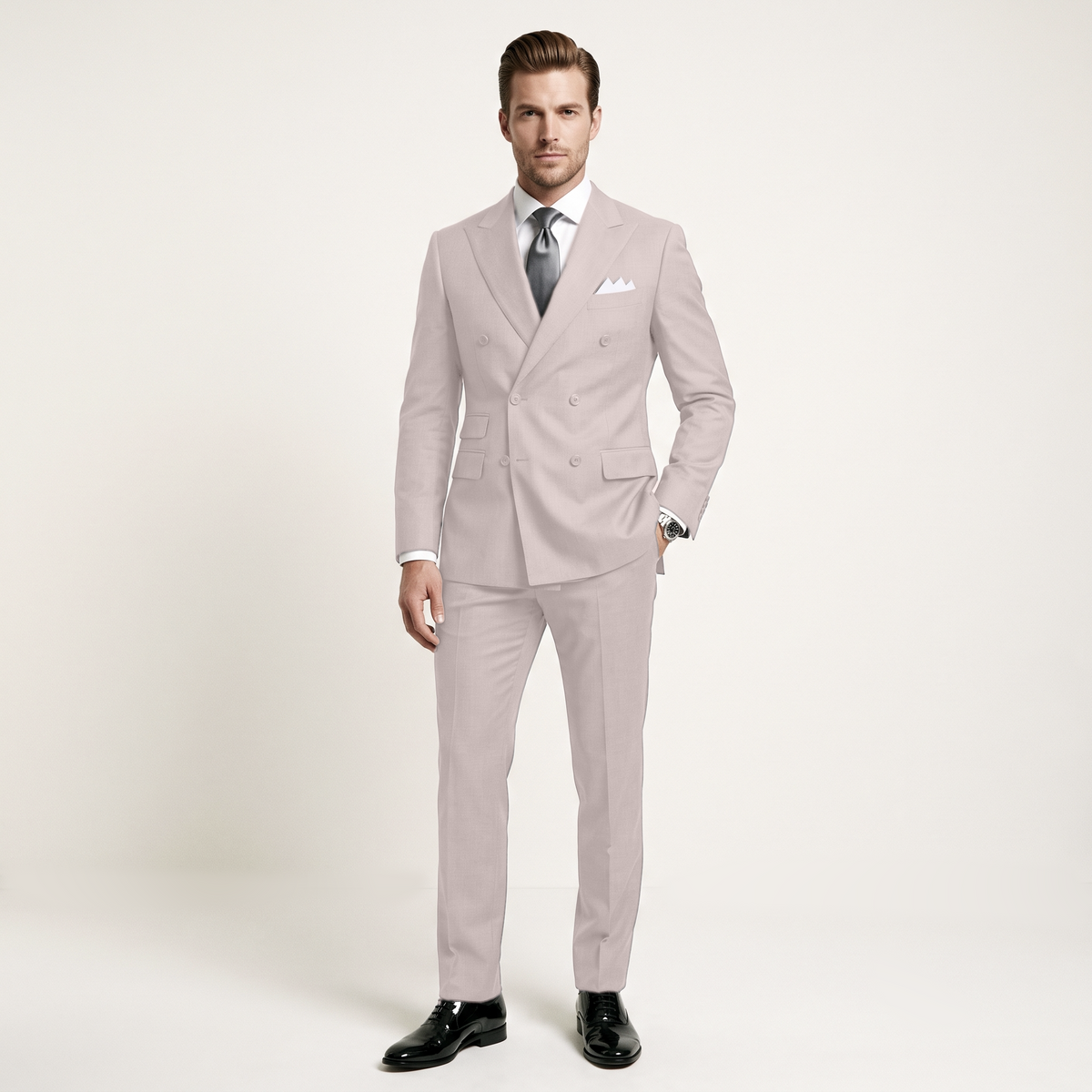 Ceehuteey Men's 2 Pieces Double Breasted Peak Lapel Men's Suits (Blazer+Pants)