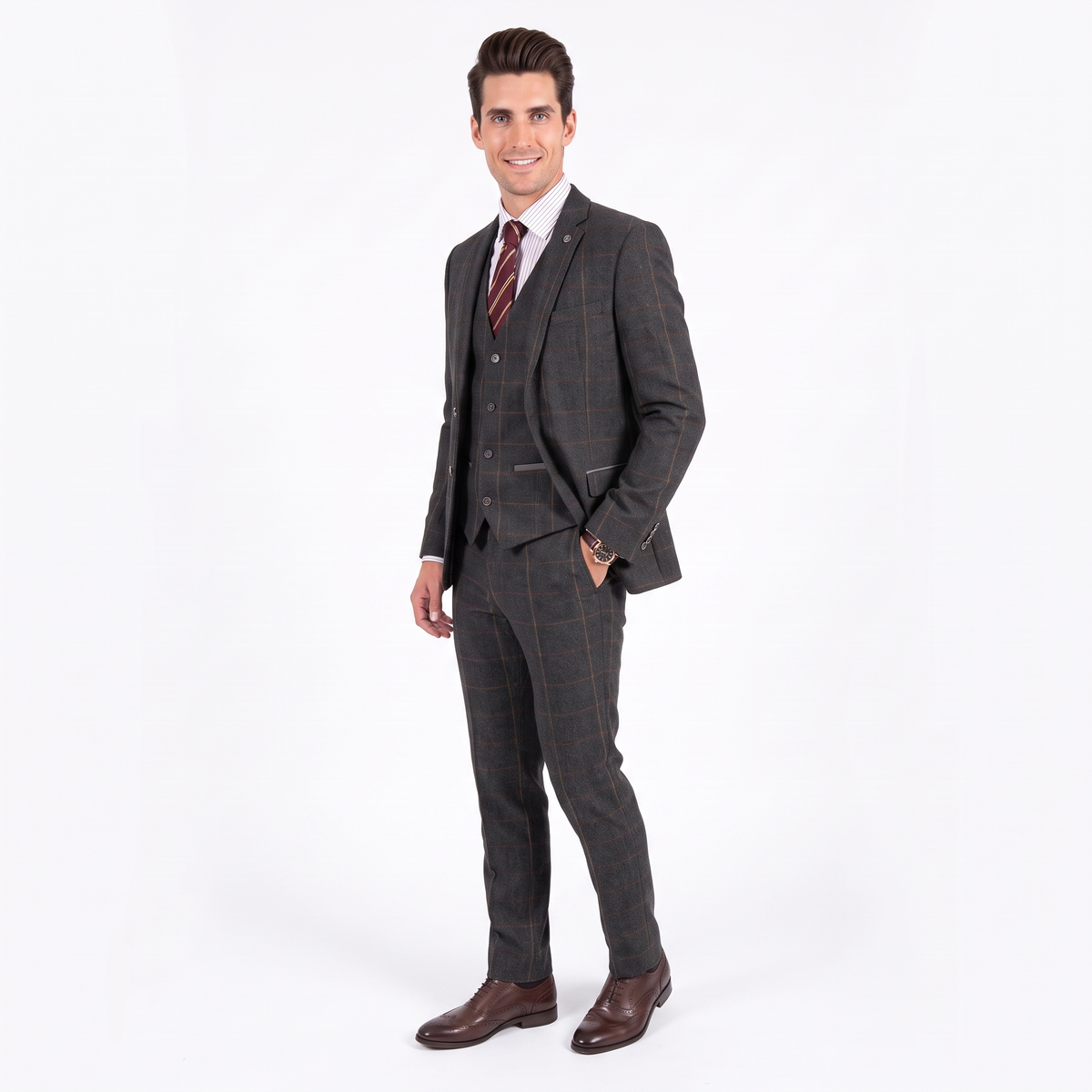 Ceehuteey Vintage Classic Men's 3 Pieces Plaid Notch Lapel Suit (Blazer+Vest+Pants)