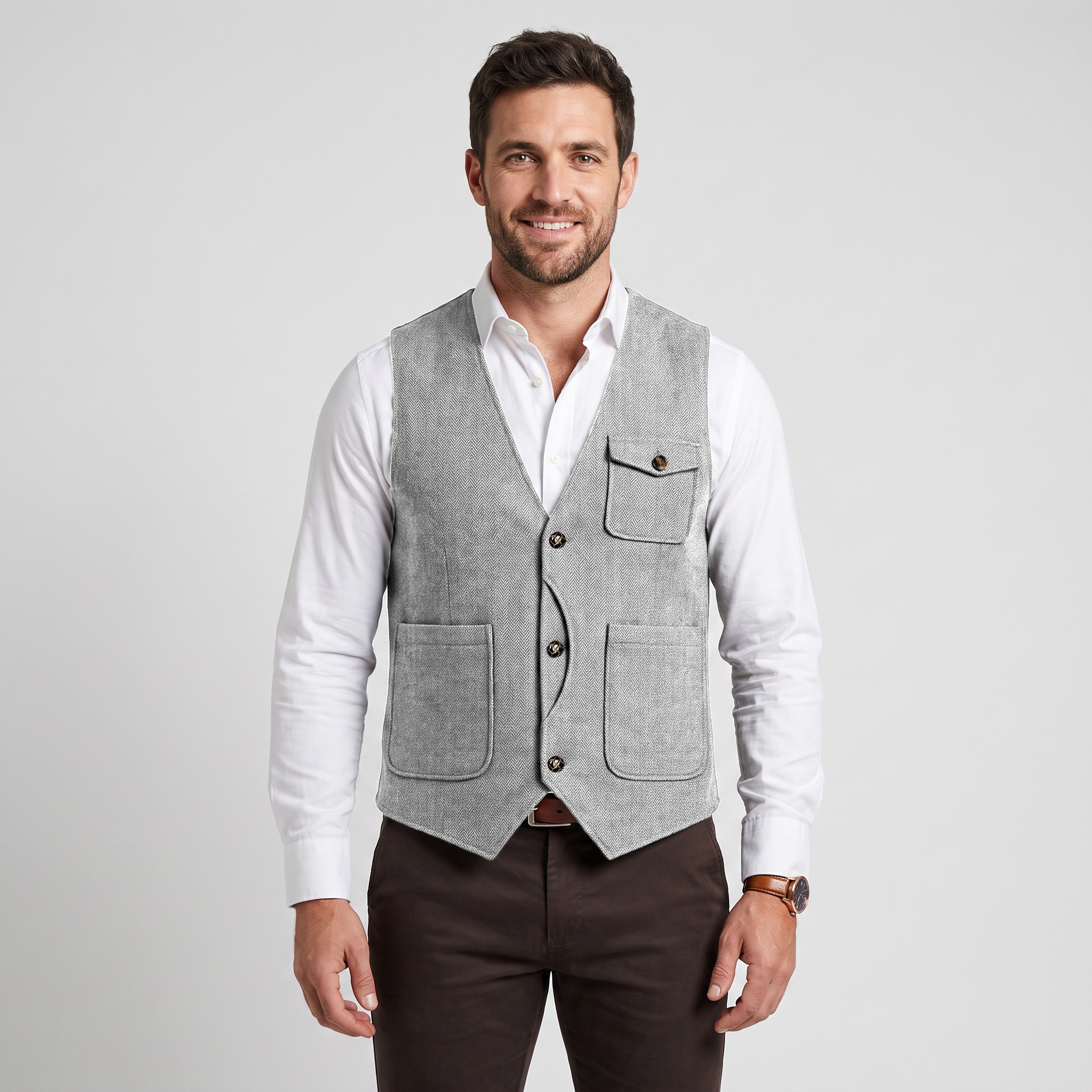 Ceehuteey Men‘s Causual V Neck Tweed Herringbone Waistcoat