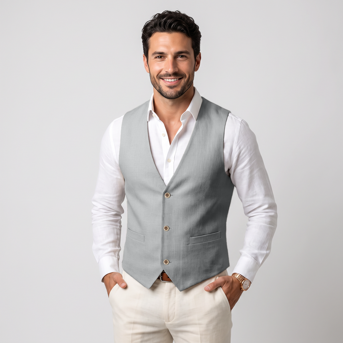 Ceehuteey Men's Linen V Neck Summer Waistcoat
