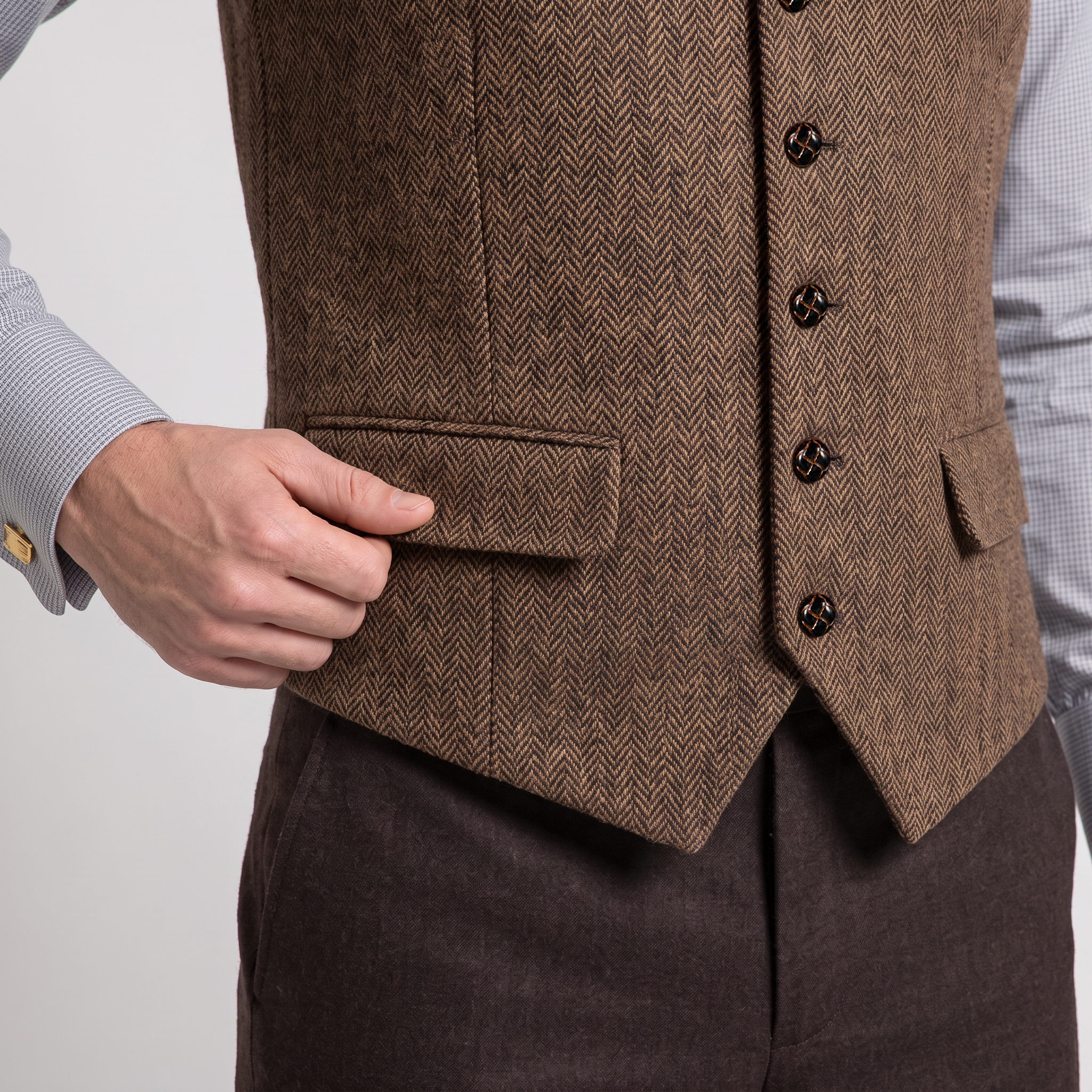 Ceehuteey Men's Classic vintage Vest Tweed Herringbone Notch Lapel Waistcoat