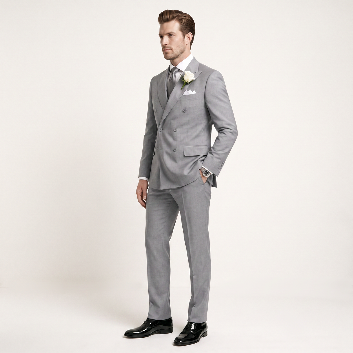Ceehuteey Men's 2 Pieces Double Breasted Peak Lapel Men's Suits (Blazer+Pants)