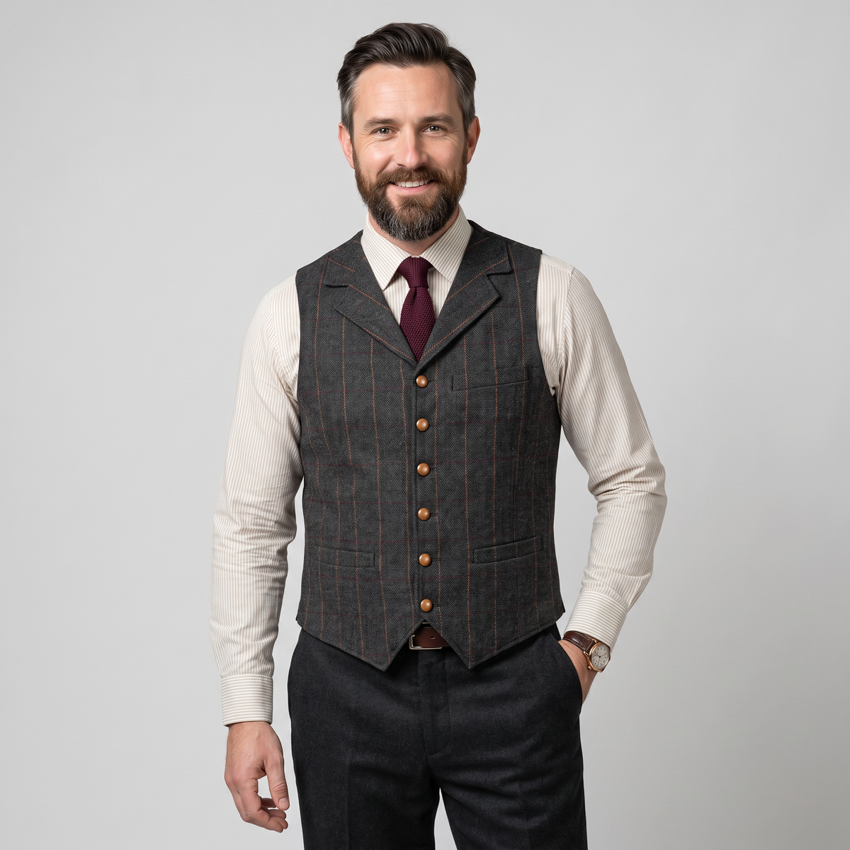 Ceehuteey Men's Plaid Tweed Notch Lapel Waistcoat