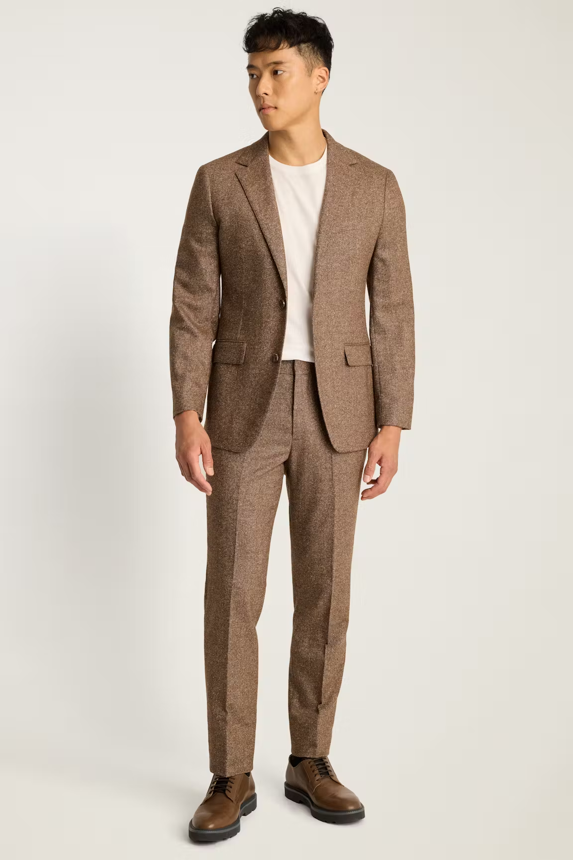 Men's 2 Pieces Brown Tweed Herringbone Fashion Notch Lapel Suit (Blazer+Pants)