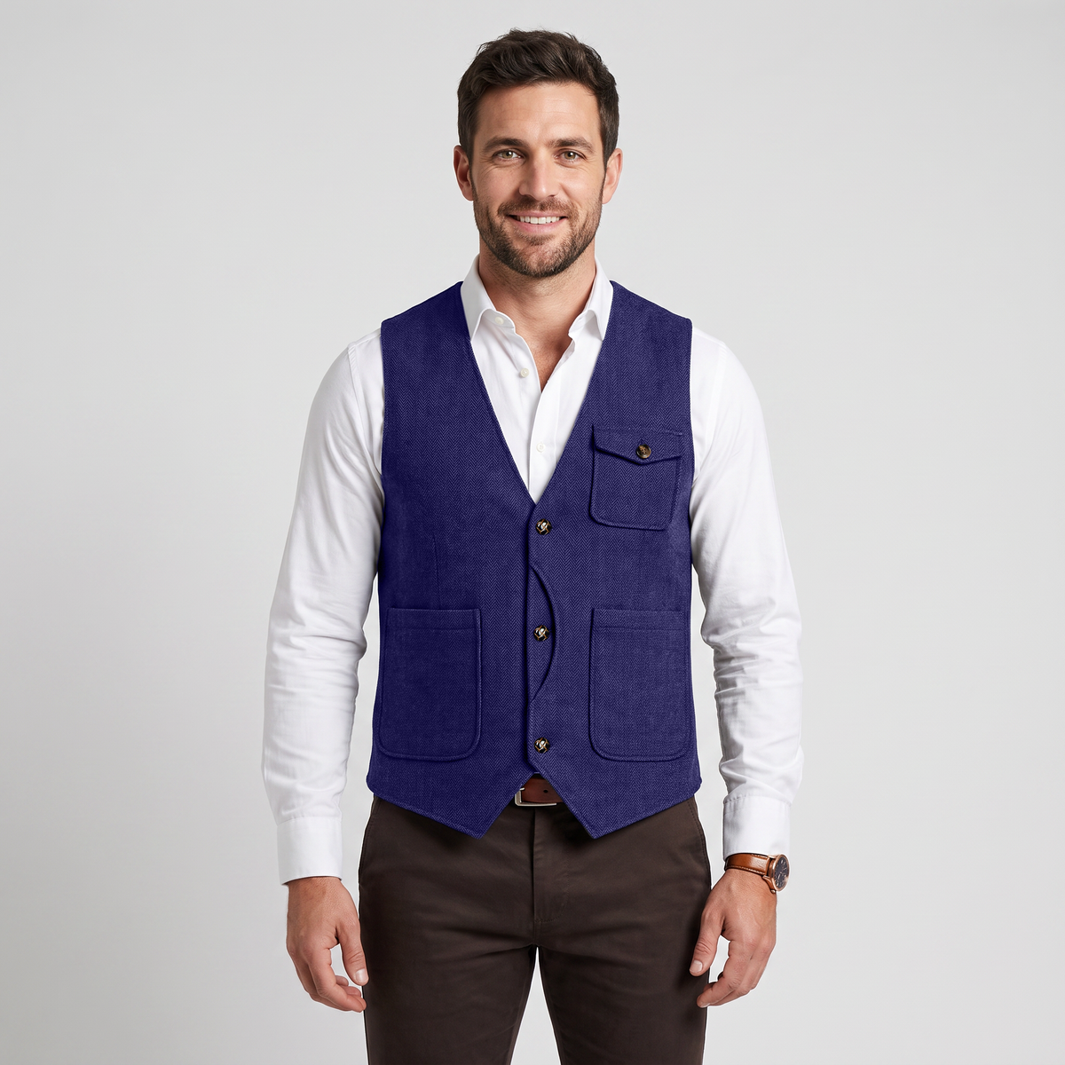 Ceehuteey Men‘s Causual V Neck Tweed Herringbone Waistcoat