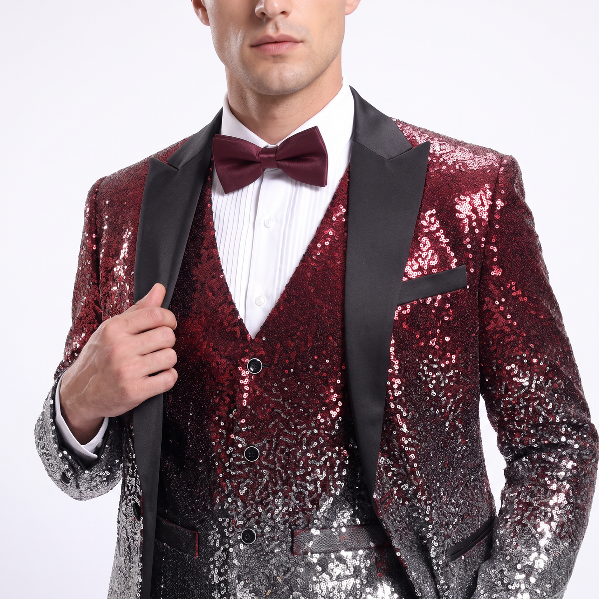 Ceehuteey Men's Shiny Sequins 3 Piece Suit Blazer One Button Prom (Blazer + Vest + Pants)