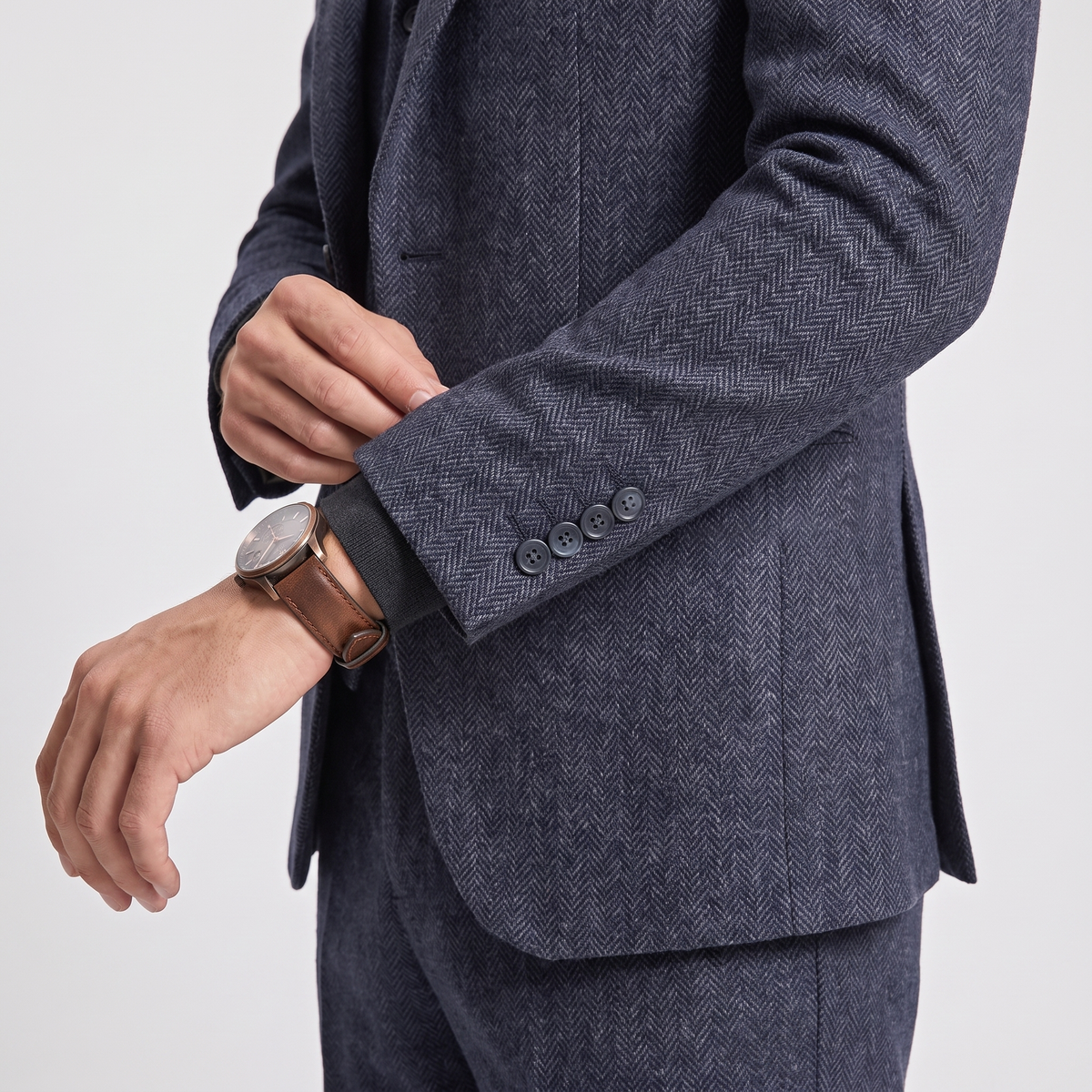 Ceehuteey Classic Men's 3 Pieces Peak Lapel Herringbone Suit (Blazer+Vest+Pants)