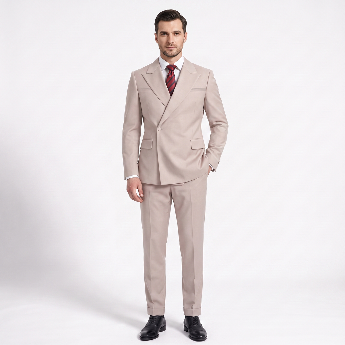 Ceehuteey Fashion 2 Pieces Men‘s Suit Flat Peak Lapel Suit (Blazer+Pants)