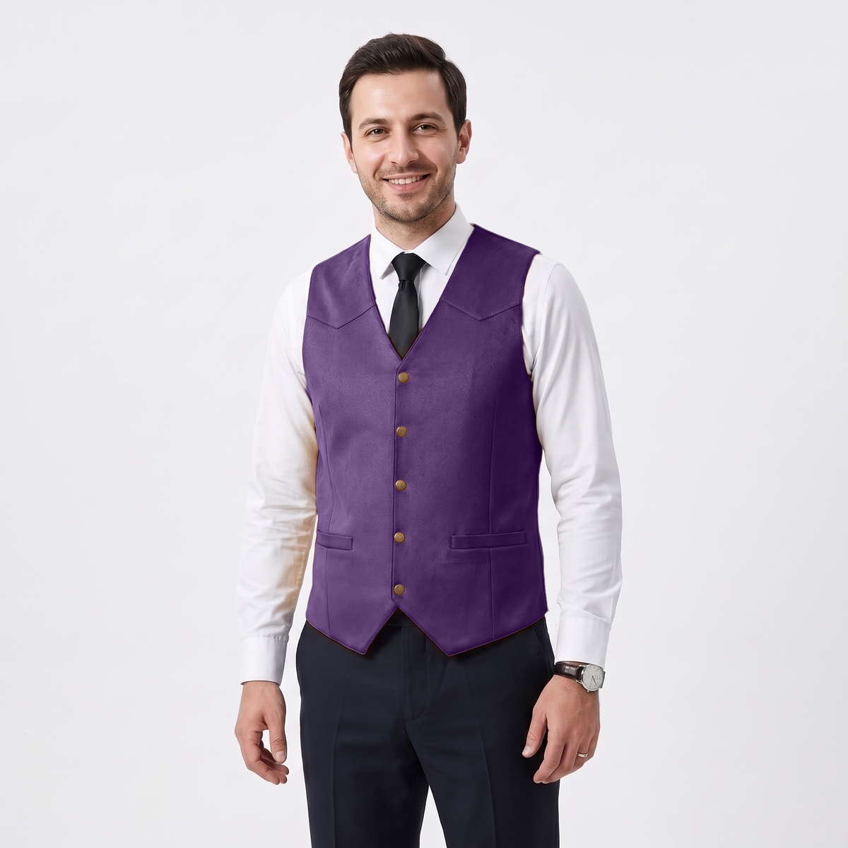 Ceehuteey Men's Suede Cowboy Suit Vest V Neck Waistcoat