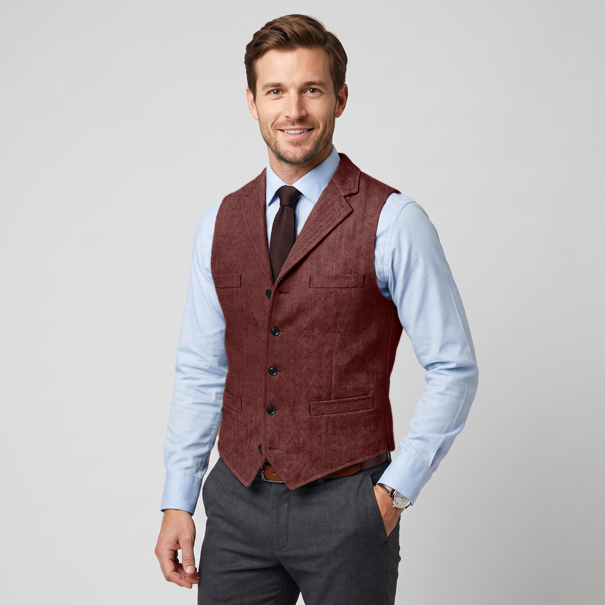 Ceehuteey Men's Classic Herringbone Notch Lapel Waistcoat