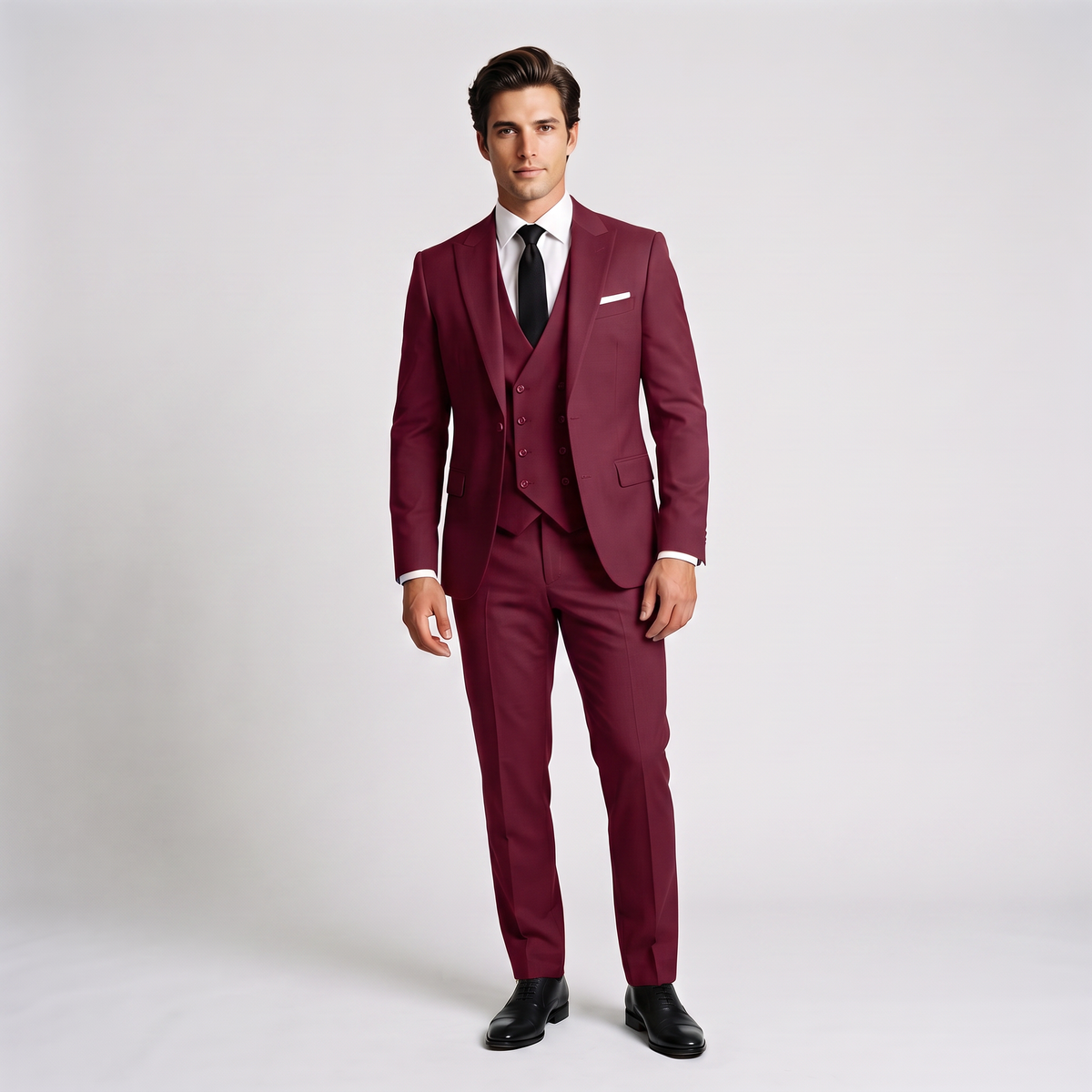 Ceehuteey 3 Pieces Men's Suit Flat Peak Lapel Suits (Blazer+Vest+Pants)