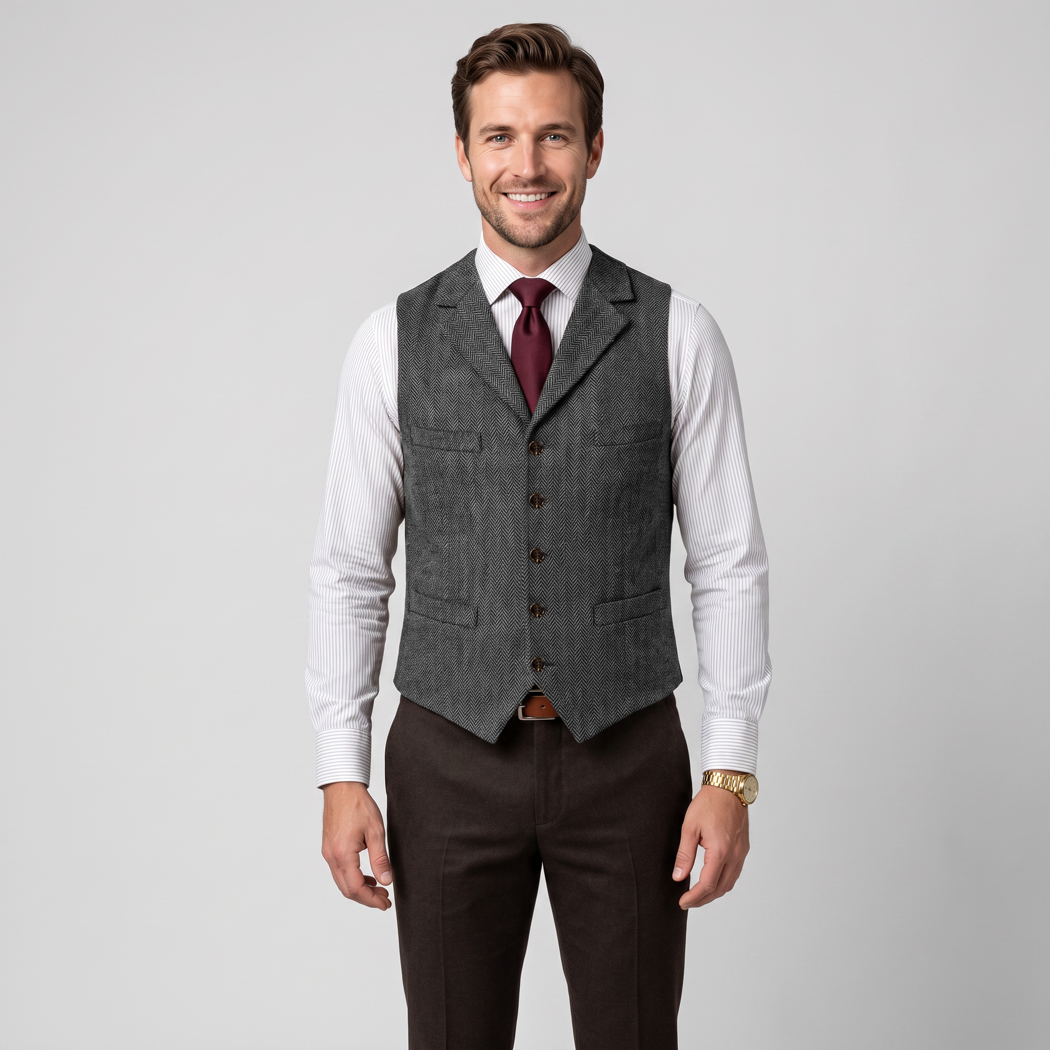 Ceehuteey Men's Suit Vest Herringbone Notch Lapel Waistcoat